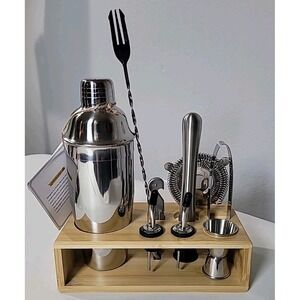 10-Pc Bartender Kit Senderm Cocktail Shaker Set w/ Bamboo Stand Home Bar Gift